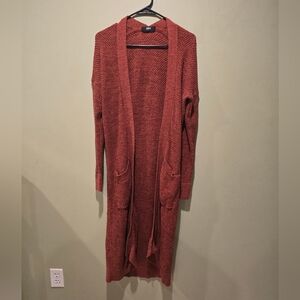 Able Organic Knit Brick Red Full Length Duster Open Cardigan Size Small
